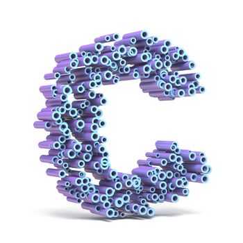 Purple blue font made of tubes LETTER C 3D render illustration isolated on white background