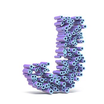 Purple blue font made of tubes LETTER J 3D render illustration isolated on white background