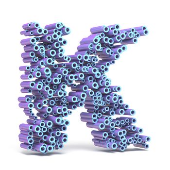Purple blue font made of tubes LETTER K 3D render illustration isolated on white background
