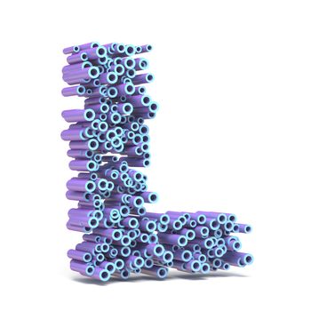 Purple blue font made of tubes LETTER L 3D render illustration isolated on white background