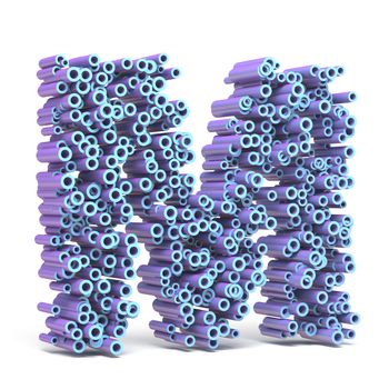 Purple blue font made of tubes LETTER M 3D render illustration isolated on white background