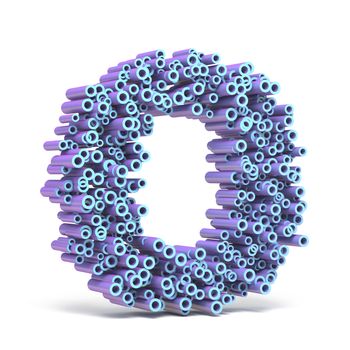 Purple blue font made of tubes LETTER O 3D render illustration isolated on white background