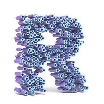 Purple blue font made of tubes LETTER R 3D render illustration isolated on white background