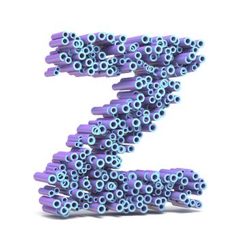 Purple blue font made of tubes LETTER Z 3D render illustration isolated on white background