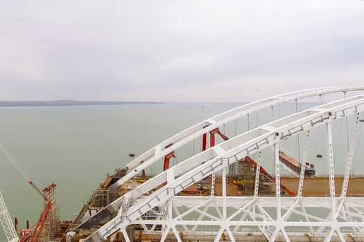 Construction of the bridge. Engineering facilities for the construction of a railway and automobile bridge across the strait.