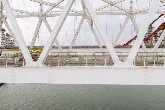 Construction of the bridge. Engineering facilities for the construction of a railway and automobile bridge across the strait.