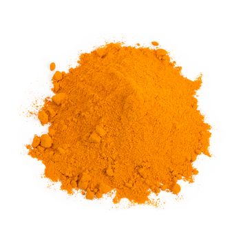 Turmeric powder isolated on white background. Curcuma powder.