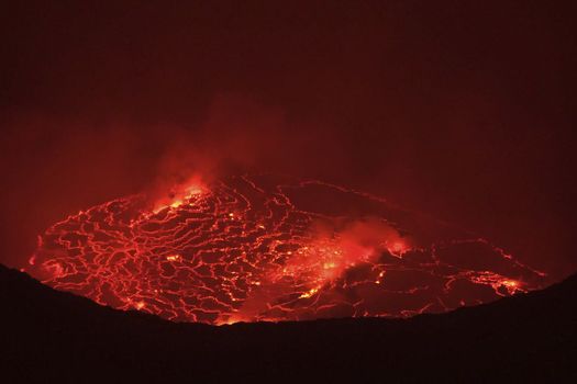 Mouth of the volcano with magma. Molten magma in the muzzle.