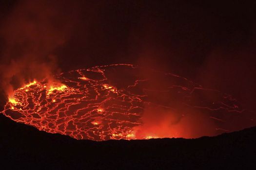 Mouth of the volcano with magma. Molten magma in the muzzle.