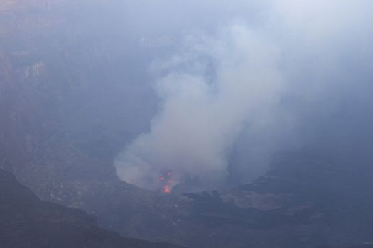 Mouth of the volcano with magma. Molten magma in the muzzle.