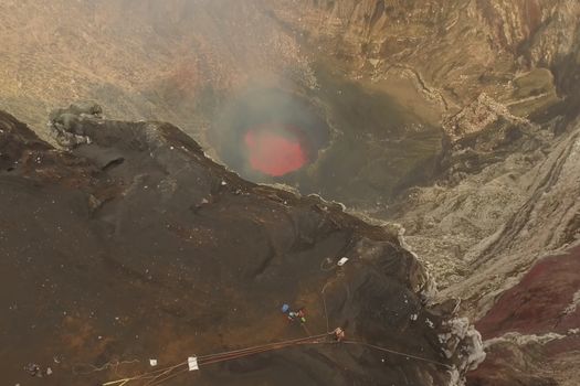 Mouth of the volcano with magma. Molten magma in the muzzle.