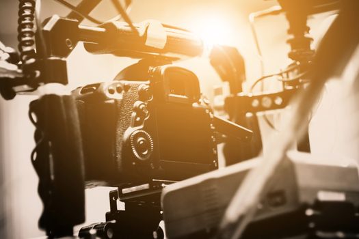detail of professional camera equipment, film production studio