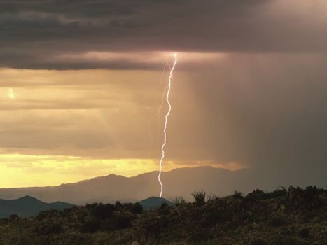 Lightning in the sky. Electric discharges in the sky.