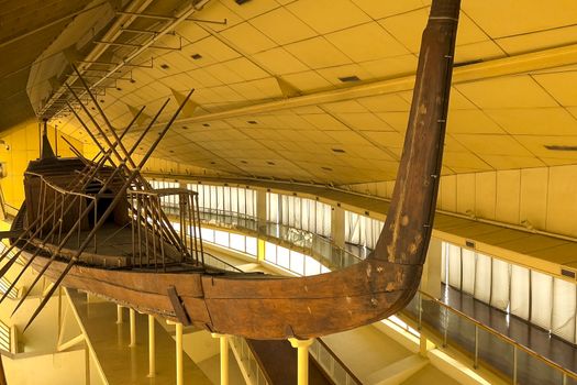 Ancient Egyptian galley. Ancient ships in the museum.