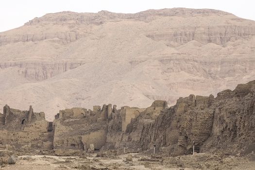 Buildings and columns of ancient Egyptian megaliths. Ancient ruins of Egyptian buildings