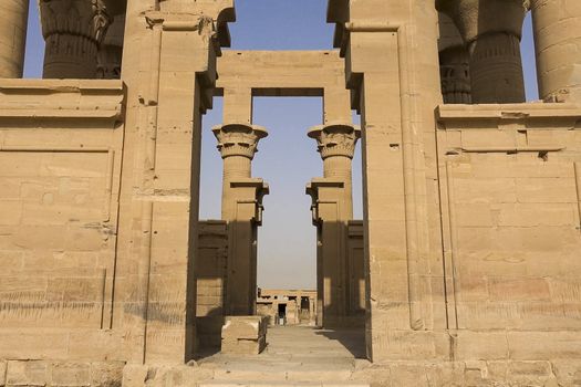 Buildings and columns of ancient Egyptian megaliths. Ancient ruins of Egyptian buildings