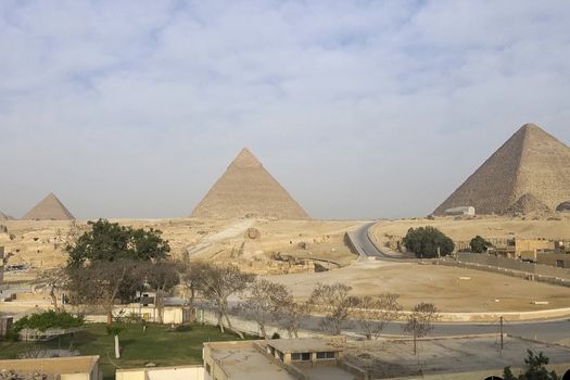 Pyramids of giza. Great pyramids of Egypt. The seventh wonder of the world. Ancient megaliths