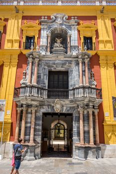 the episcopal palace in Malaga, Spain, Europe on a bright summer day with clear blue skies