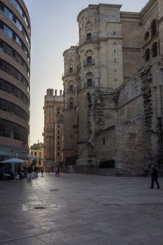 Cathedral of the Incarnation in malaga, Spain, Europe at golden sunset hour
