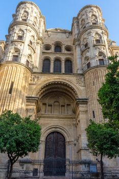 Cathedral of the Incarnation in malaga, Spain, Europe at golden sunset hour