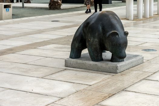 Stone sculpture statue of a bear at Malaga, Spain, Europe on a summer day