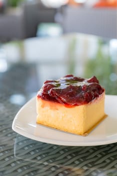 Strawberry Cheesecake in white plate