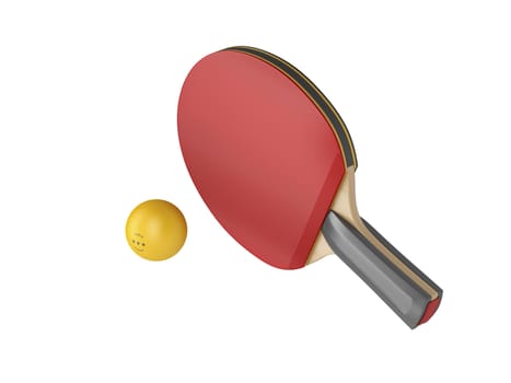 Ping pong racket and ball, isolated on white background
