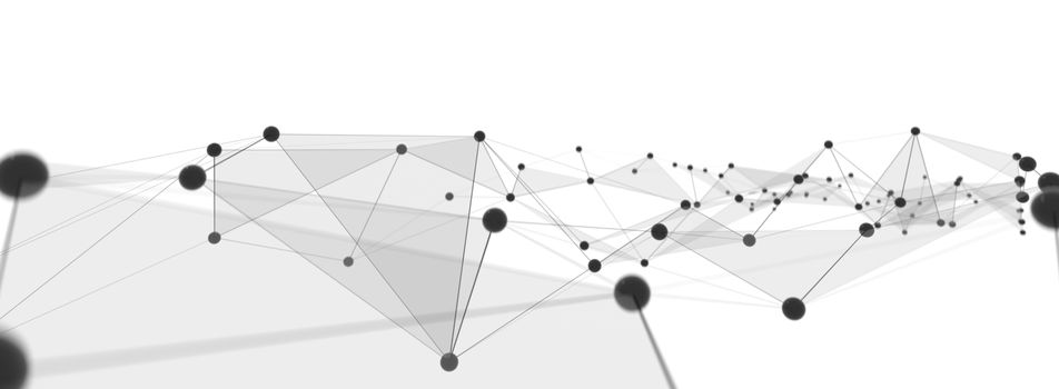 Concept of Network. Internet communication of lines, polygons and dots. 3d illustration.