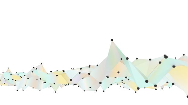 Concept of Network, Internet Communication. The black points are connected by lines and color polygons. 3D Illustration