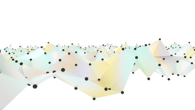 Concept of Network, Internet Communication. The black points are connected by lines and color polygons. 3D Illustration