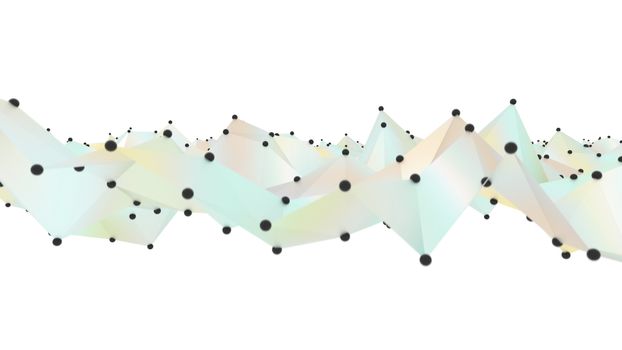 Concept of Network, Internet Communication. The black points are connected by lines and color polygons. 3D Illustration