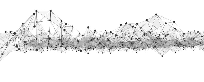 Concept of Network, Internet Communication. The black points are connected by lines and blue transparent triangles. 3D Illustration