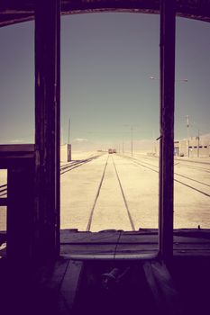 Old train station in Bolivian desert, south america