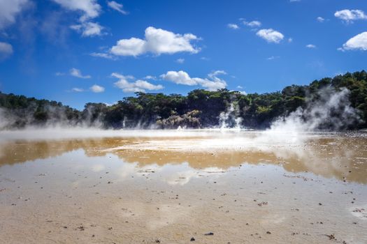 Steaming lake in Waiotapu geothermal area, Rotorua, New Zealand