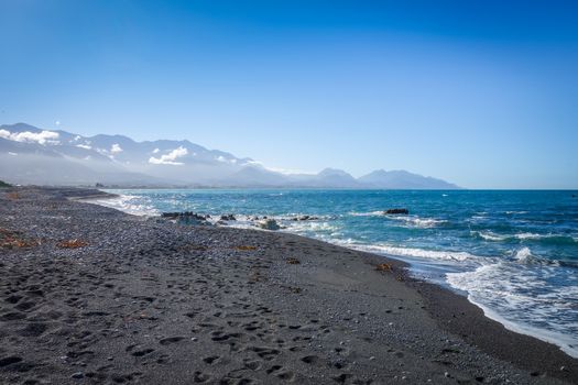 Kaikoura beach and cliffs in New Zealand