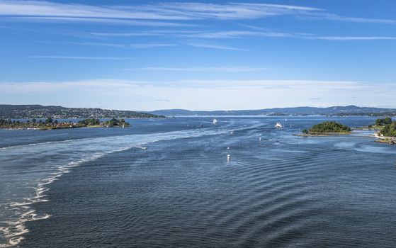 the harbor of Oslo in Norway seen from the boat 