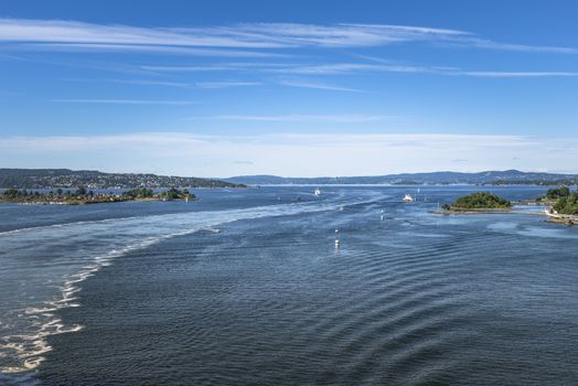 the harbor of Oslo in Norway seen from the boat 