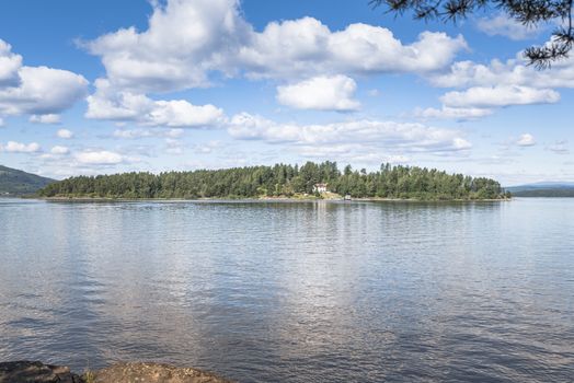 Utoya island with green forest and a house in norway near Oslo 