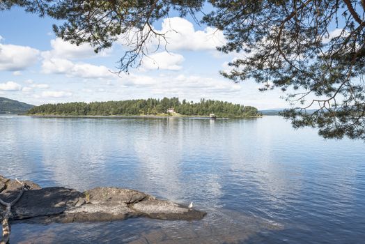Utoya island with green forest and a house in norway near Oslo 