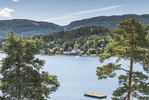 Utoya island with green forest and a house in norway near Oslo 