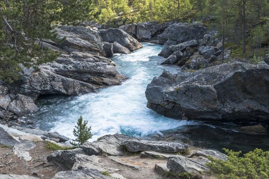 waterfall in norway near the jotunheimen national park in the village Leira near jotunheimen