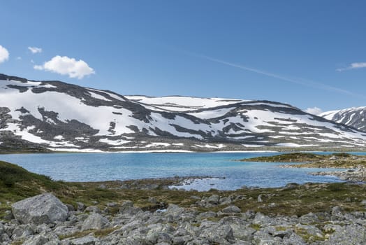 gamle strynefjellsvegen one of the most beautifull auto roads in norway with snow in summer 