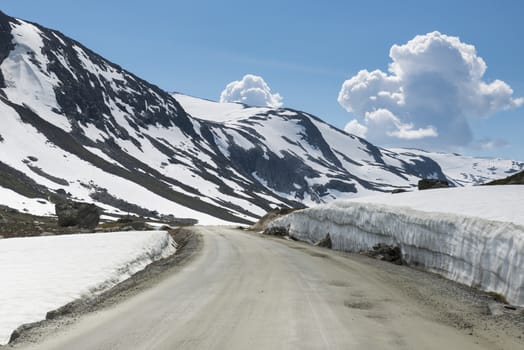 snow in summer on the gamle strynefjellsvegen one of the most beautifull auto roads in norway with snow in summer 