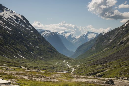 gamle strynefjellsvegen one of the most beautifull auto roads in norway with snow in summer 