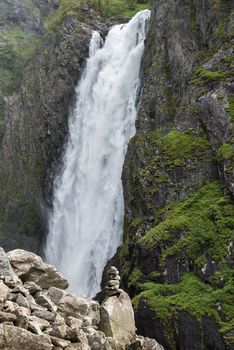 Voringfossen waterfall in norway seen from below after a walking track from 2 hours