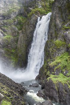 Voringfossen waterfall in norway seen from below after a walking track from 2 hours