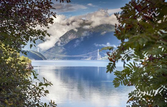 the hardanger bridge over the hardangerfjord in norway