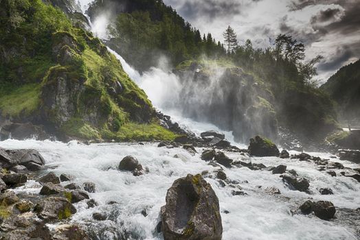 Latefossen twin waterfall in norway