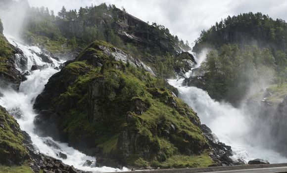 Latefossen twin waterfall in norway