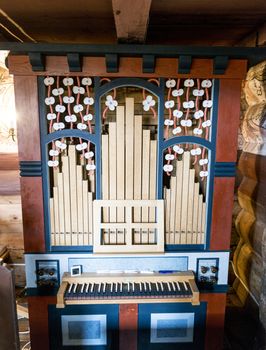 old wooden organ in church in bykle norway